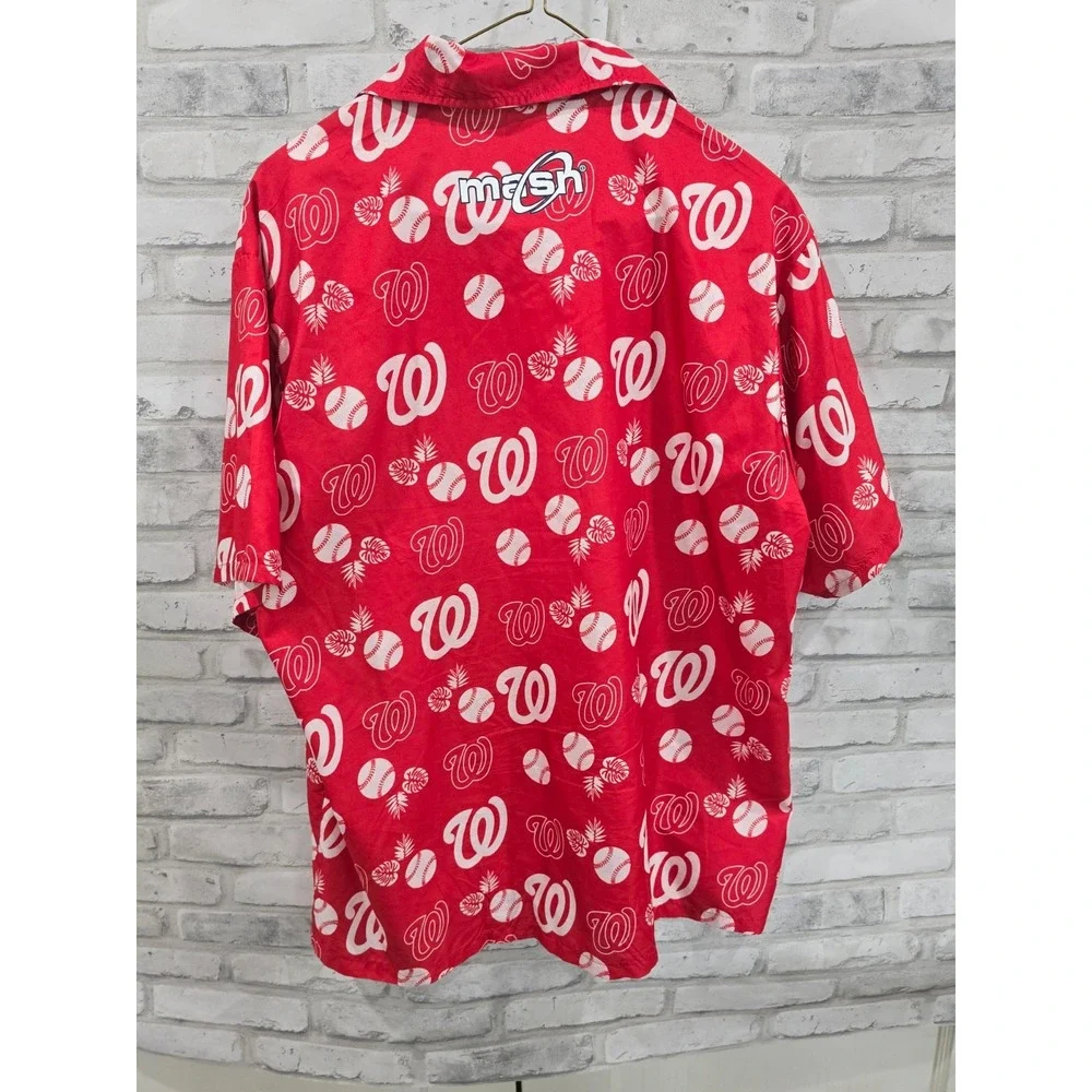 WASHINGTON NATIONALS Button Up Hawaiian Shirt Red White MASN SGA‎ Adult Size L